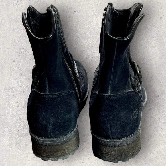 UGG MILNOR Black Suede Snake Strap Ankle Boots with Zipper Size 8 NEW - Picture 9 of 12